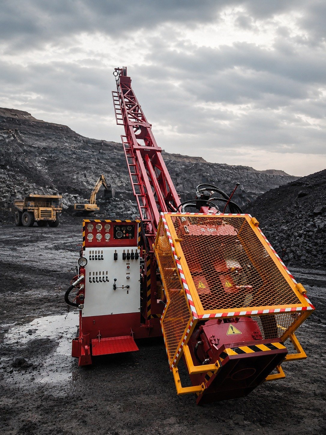 CBI-1200 diamond drilling rig with mast raised on a mine site